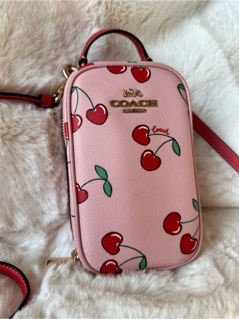 Coach Pink Cherry Crossbody Phone Pouch with Red Strap - Picture 4 of 11